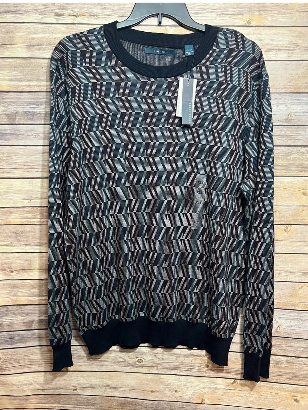 Perry Ellis Men’s Crew Neck Knit Sweater Geometric Pattern Long Sleeve NWT XLT
